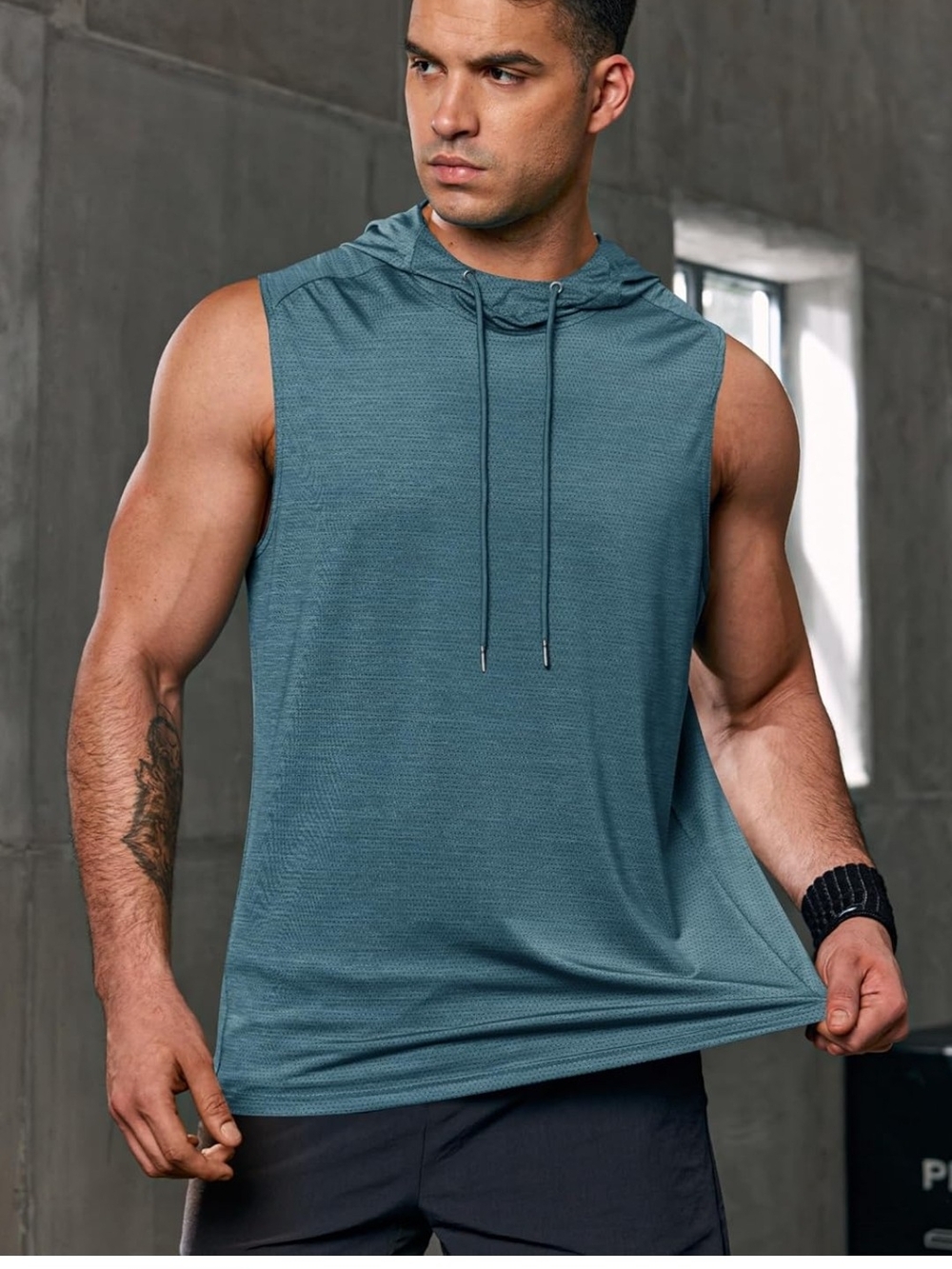 Men's Sleeveless Performance Hoodie Tank - Teal